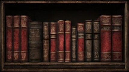 Antique Bookshelf Displaying Ornate Leather Bound Volumes