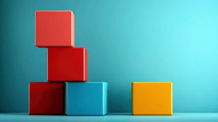 Colorful Cubes Stacked Against a Teal Background Abstract Concept of Growth, Stability, and Progress