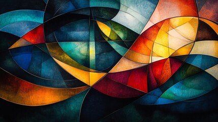 Fototapeta premium Abstract swirling shapes dynamically interact in rich warm and cool tones. AI Generated