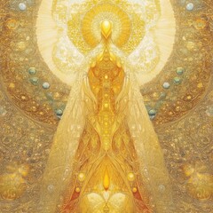 2 Law of Gender - A celestial figure exuding both masculinity and femininity, bathed in radiant golden hues, intricately detailed, otherworldly and mystical
