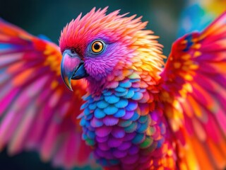 Vibrant Multicolored Parrot with Spread Wings"
