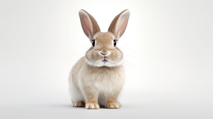 Fototapeta premium Surprised Funny Cute Bunny with Big Eyes on Light Background, Cute Animal Portrait