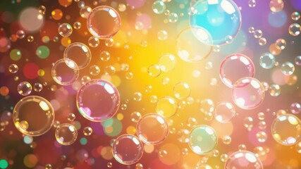 Abstract vibrant background featuring a plethora of colorful bubbles in various sizes and shades reflecting light and creating a playful and dynamic composition, vibrant, colorful