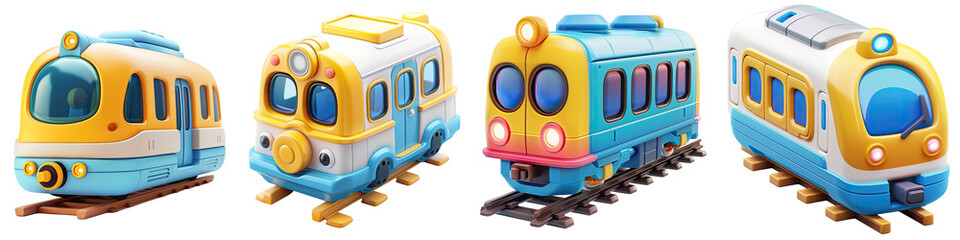 Set Icon train cartoon 3d. PNG transparent background.