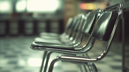 Minimalist View of Metal Chairs in an Empty Cafe Setting