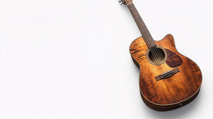 Fototapeta premium acoustic wooden guitar on white background music instrument close up