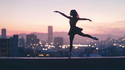 Ballerina in Casual Streetwear Dancing atop a Rooftop - View 1