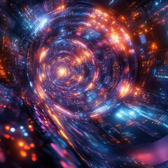 Obraz premium Craft a dynamic fractal portal at an angle, with shifting patterns, glowing colors, and a futuristic aura, envisioned in high-definition digital art