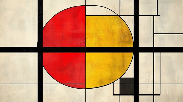 Abstract Red Yellow Circle Geometric Art Subtle Texture. AI Generated