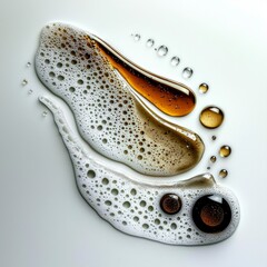 Obraz premium Abstract Foam and Liquid Bubbles Texture Brown White Background Top View Close up M