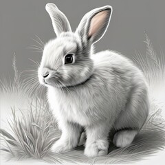 Antique Retro Rabbit pencil Sketch