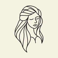 feminine logo girl hair beauty salon line art vector icon symbol illustration design minimalist