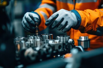 A man in an orange jacket is working on a machine