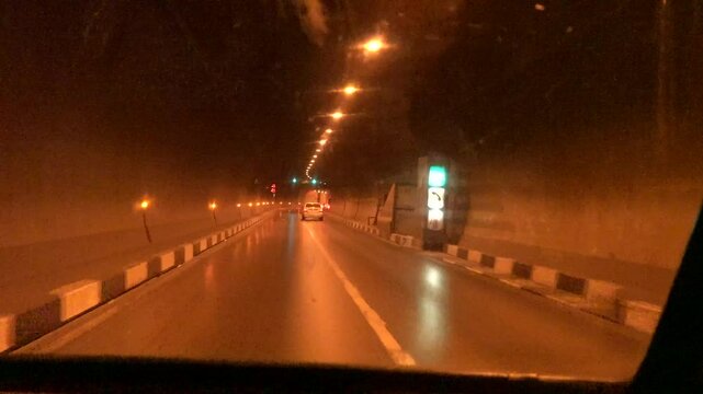 Cairo, Egypt The view from a car driving through the Al Azhar Tunnel.