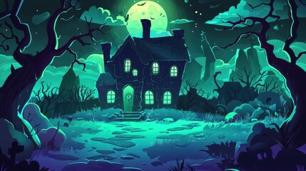 Haunted House Underneath a Spooky Halloween Moon