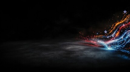 Abstract Patriotism  Red  White  Blue Light Trails  Stars  Dark Background