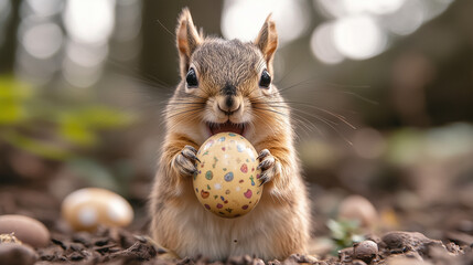 squirrel playing with easter eggs