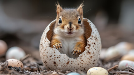 squirrel playing with easter eggs