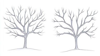 Obraz premium Two bare trees, winter landscape, illustration, nature design