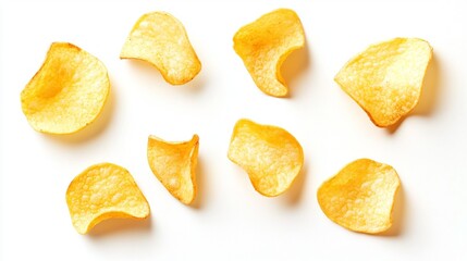 Deliciously crispy potato chips kitchen food photography white background close-up snack concept