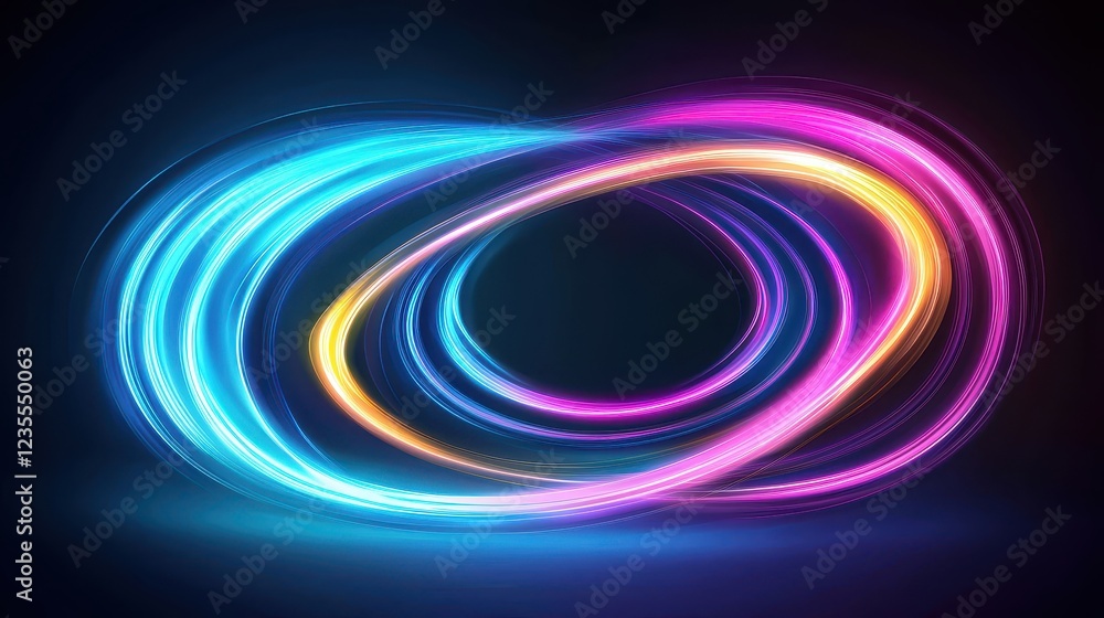Canvas Prints a swirling design of neon light trails in various shades, forming a dynamic color wheel.