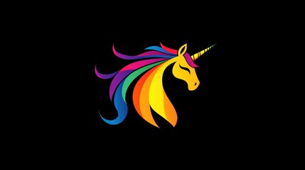 Fototapeta premium Rainbow Unicorn Head, Magical Fantasy, Dark Background, Design