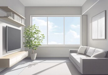 Fototapeta premium Modern living room design urban apartment interior image bright environment aesthetic viewpoint
