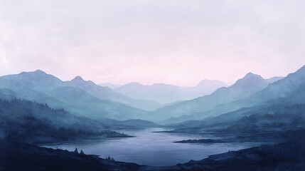 Serene Blue Mountain Lake Peaceful soft light bathes tranquil landscape. AI Generated