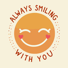 Obraz premium Vector Minimalist Design for Friendship Day: Two Smiling Faces in a Circle with 'Always Smiling with You' Quote, Embracing Warmth and Bonding
