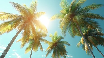 Tropical palm trees, sunny sky, vacation