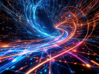 Obraz premium Abstract Digital Vortex with Neon Lights and Futuristic Grid