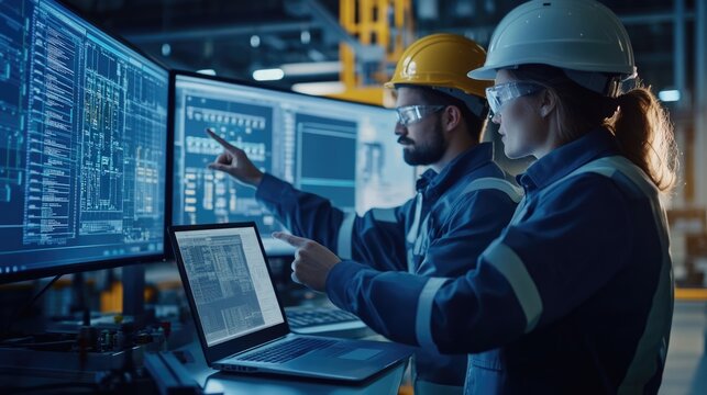 A professional engineer is checking Scada system equipment in power plant industry factory.