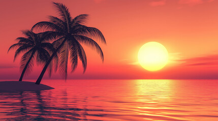 Fototapeta premium Two palm trees silhouetted against a fiery sunset