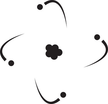 recommend clip art: Atom structure icon. Concept of science, quantum physics, atomic structure. Black outlined atom with orbiting electron around nucleus, isolated on transparent background. Nuclear physics symbol.