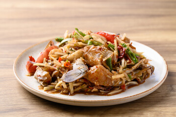 Spicy papaya salad with blue crab (Som Tum), Thai food
