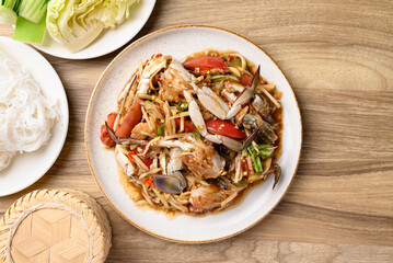 Spicy papaya salad with blue crab (Som Tum), Thai food