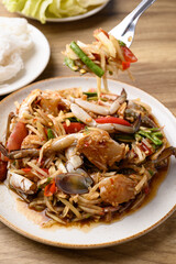 Spicy papaya salad with blue crab (Som Tum), Thai food