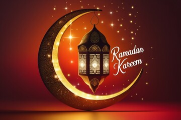ramadan kareem greeting card, arabic style lantern with lights background. ramadan mubarak.
