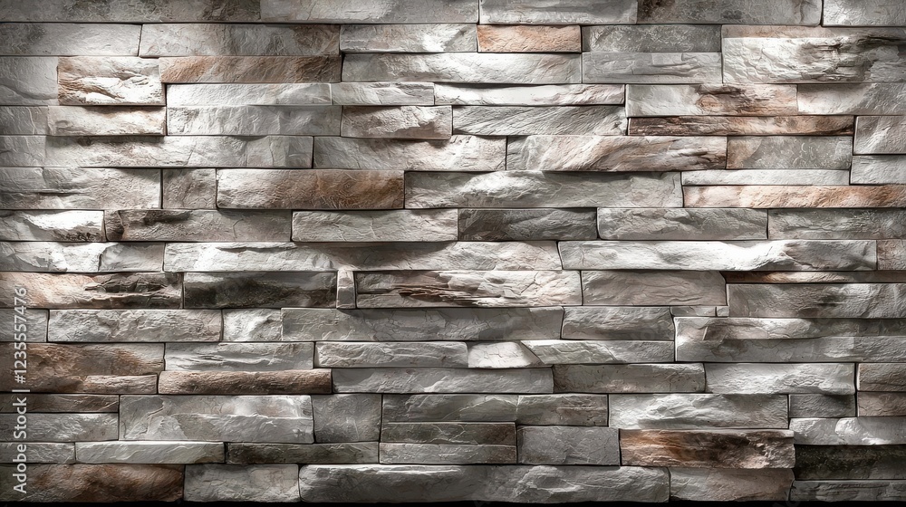 Poster natural stone wall with varying textures and colors, showcasing blend of gray and brown tones. uniqu
