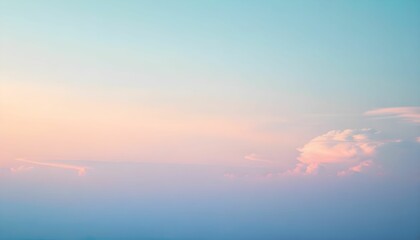 Fototapeta premium Ethereal sky, soft pastel gradient, dreamy atmosphere, wispy clouds, serene backdrop, gentle color transition, blue to pink hues, minimalist landscape