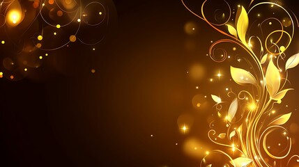 Golden Floral Design With Sparkling Lights Background