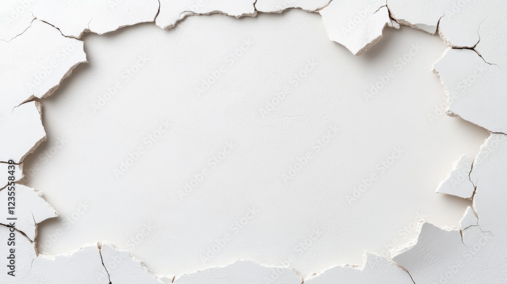 Aufkleber cracked white wall with torn edges and empty center ideal for backgrounds and text overlay use