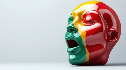 Naklejka premium Guinea Flag Painted on a Human Head Sculpture - Symbol of National Identity and Expression
