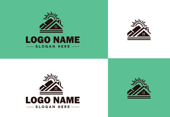 Roofing Company icon Roofing contractor Roofing service Roofing business flat logo sign symbol editable vector