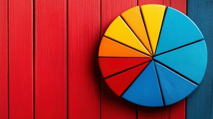 Obraz premium Colorful Pie Chart on Red and Blue Wooden Background