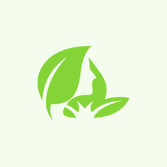 green leaf with silhouette women logo design