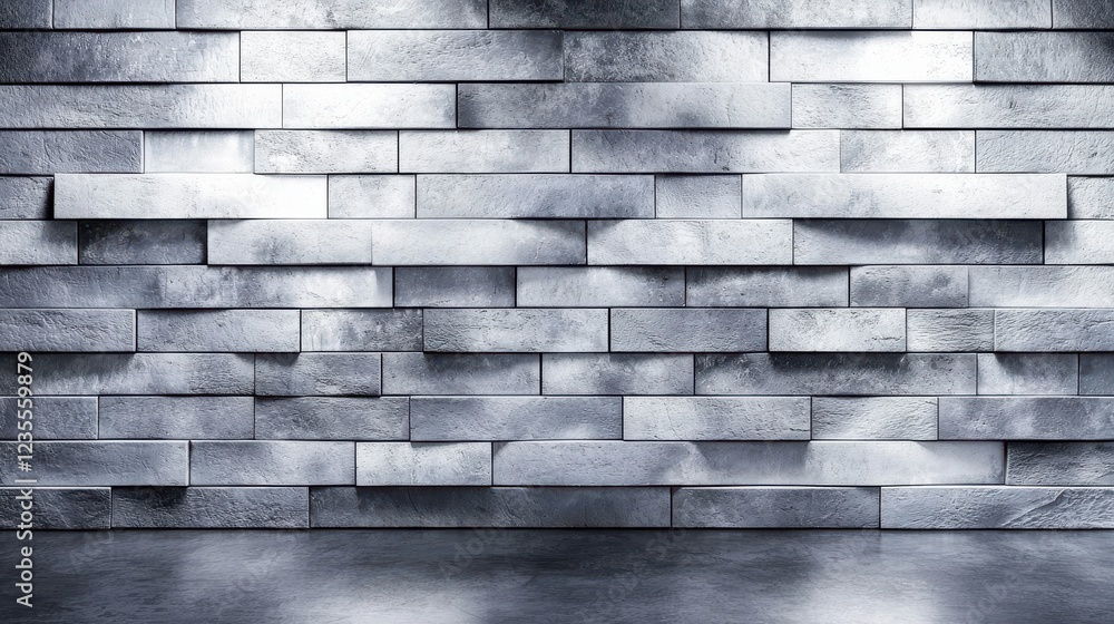 Poster textured wall with layered metallic tiles, creating modern and industrial look. interplay of light a