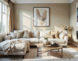 Cozy Living Room with Neutral Tones and Natural Light