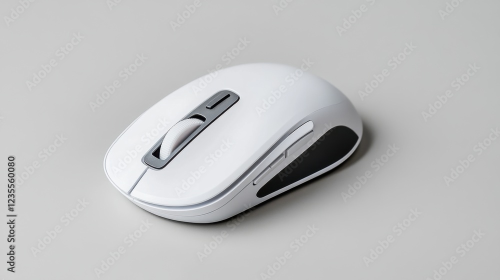 Poster modern wireless computer mouse on light gray surface for office and home workstation setup