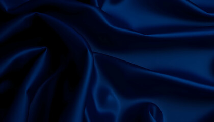Obraz premium dark blue satin fabric, luxurious textile, flowing waves, deep navy, silk-like texture, shimmering surface, abstract background, rippling folds, midnight blue, glossy material, elegant drapery, rich i